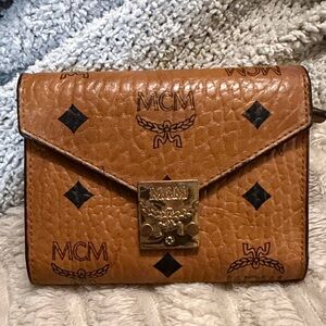 MCM Cognac Logo Envelope Wallet with Gold-Tone Lock